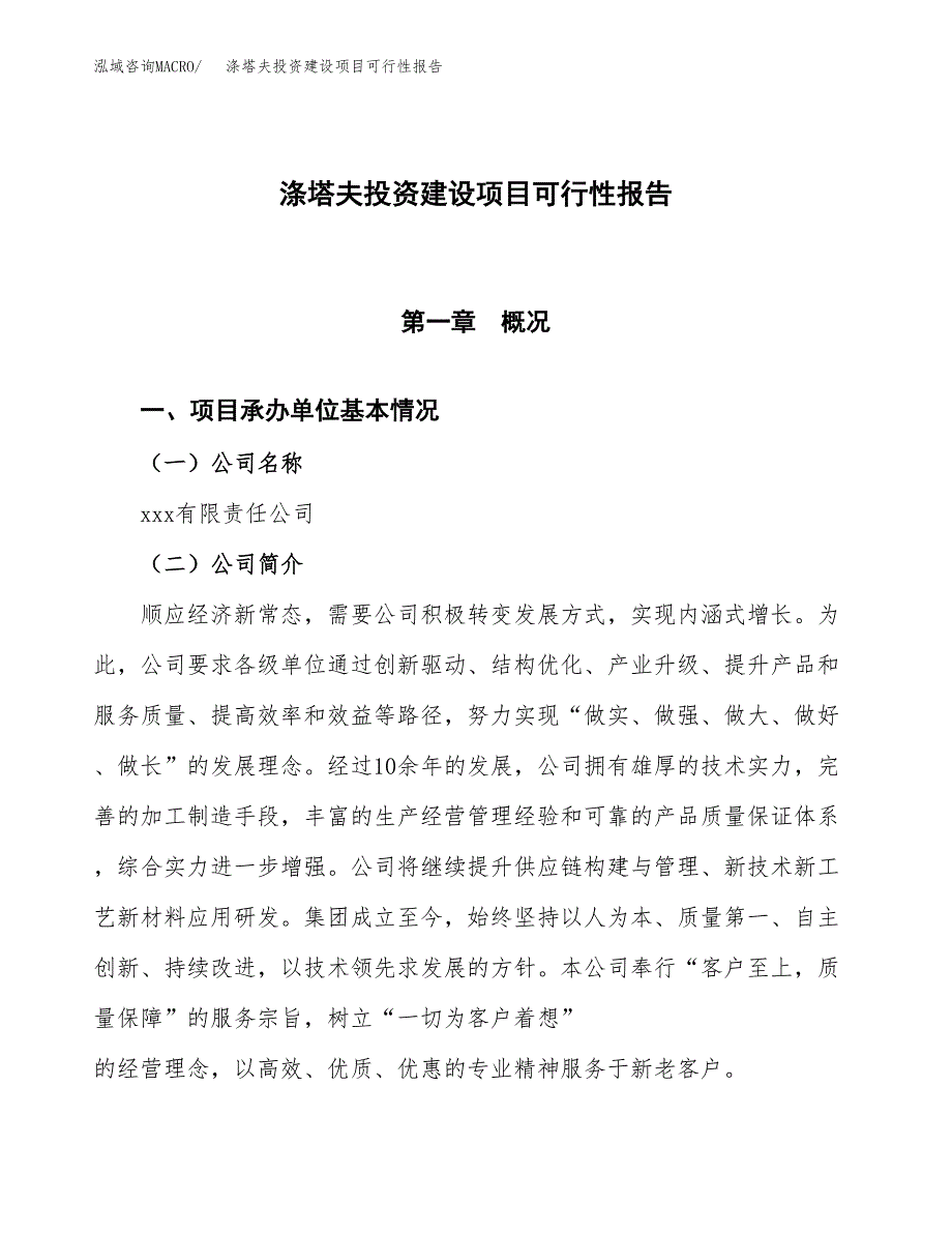 关于涤塔夫投资建设项目可行性报告（立项申请）.docx_第1页