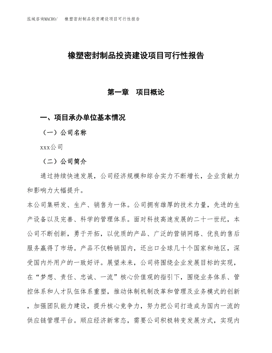 关于橡塑密封制品投资建设项目可行性报告（立项申请）.docx_第1页