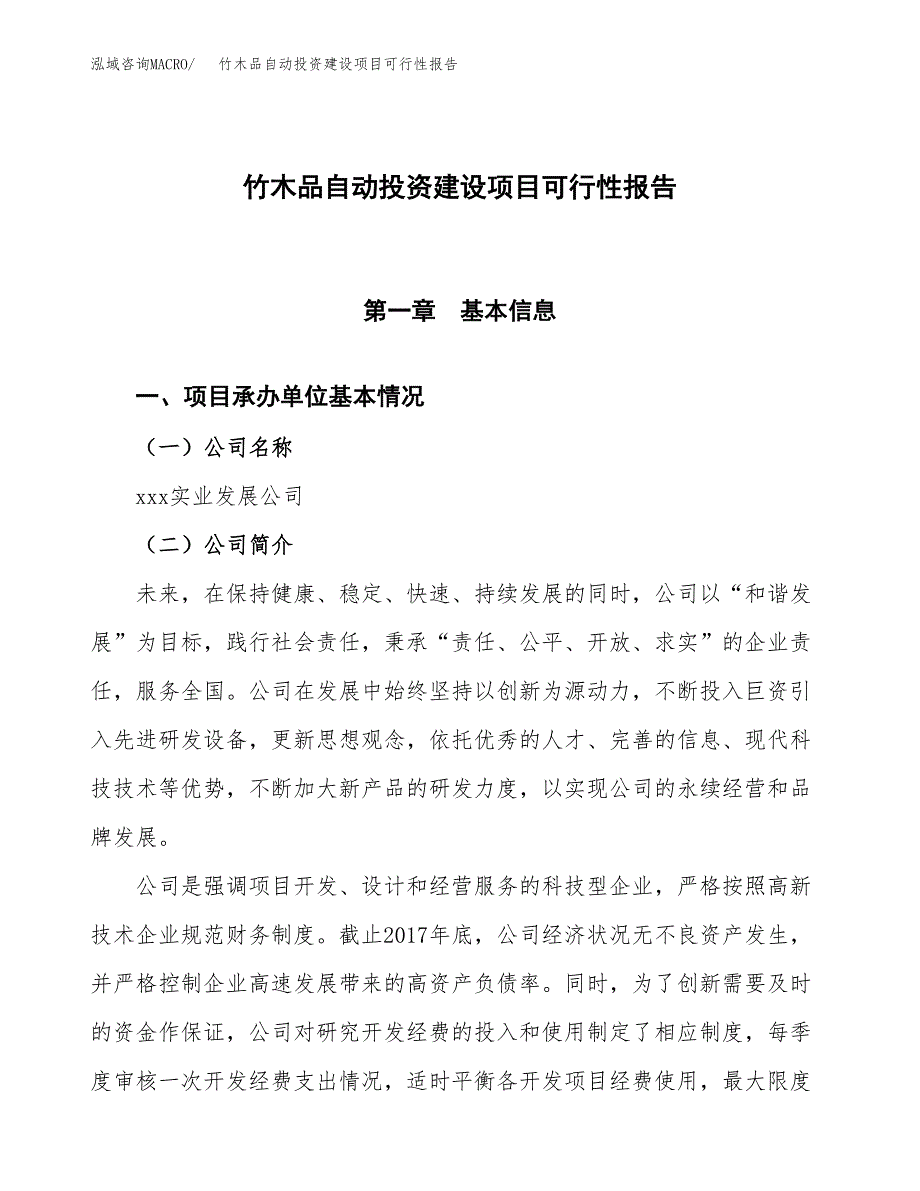 关于竹木品自动投资建设项目可行性报告（立项申请）.docx_第1页