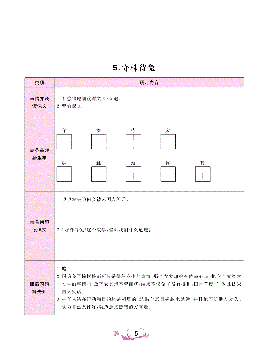 三年级下册语文素材5 守株待兔6 陶罐和铁罐 课文预习 人教（部编版）_第1页