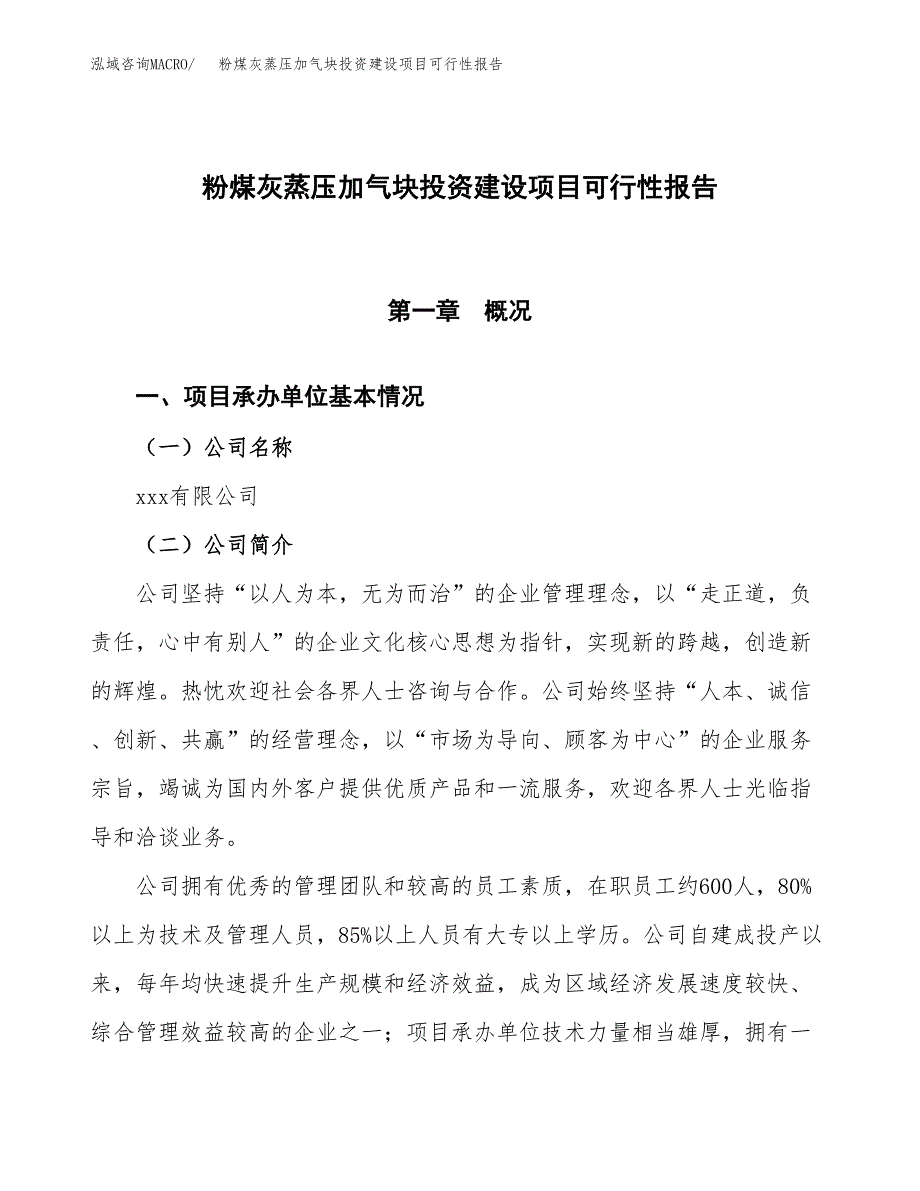 关于粉煤灰蒸压加气块投资建设项目可行性报告（立项申请）.docx_第1页