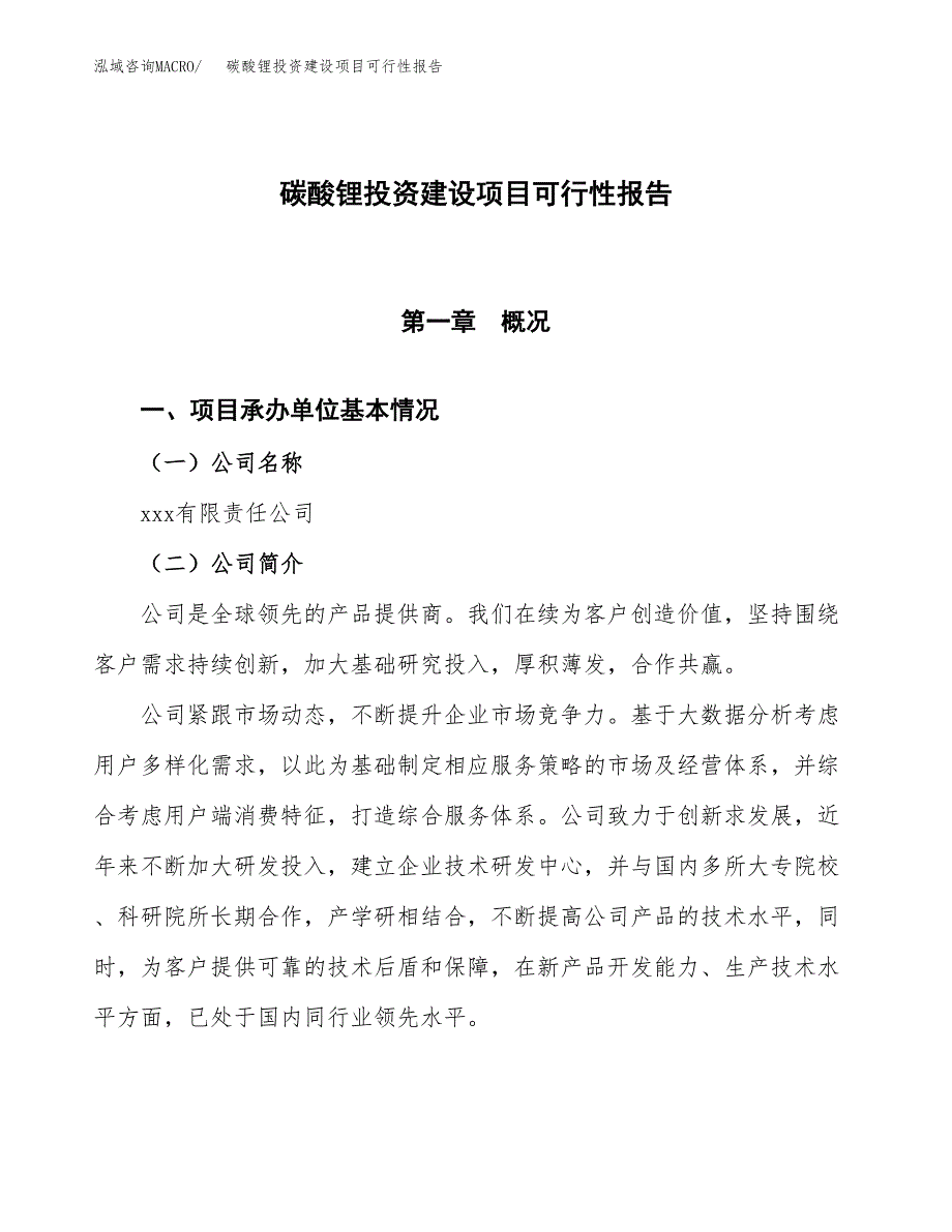 关于碳酸锂投资建设项目可行性报告（立项申请）.docx_第1页