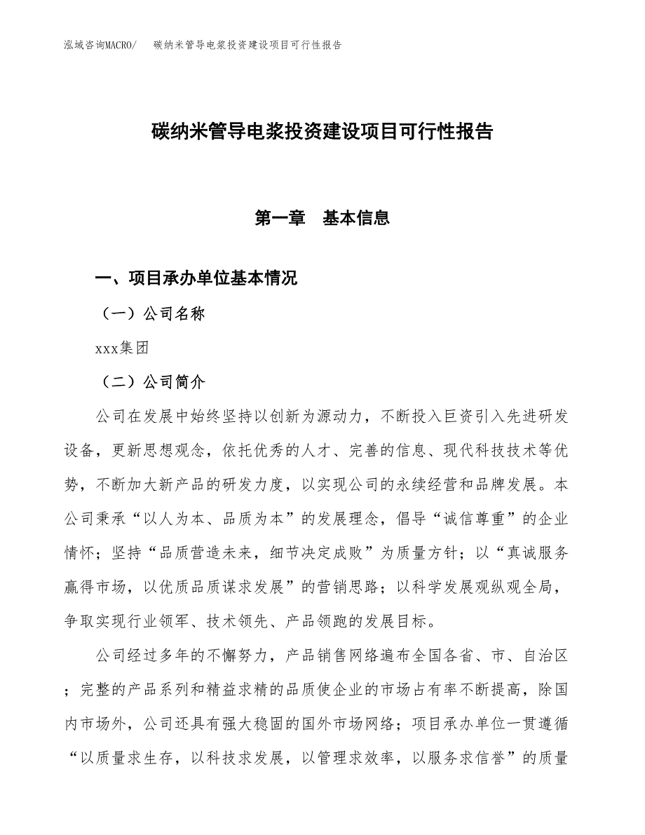 关于碳纳米管导电浆投资建设项目可行性报告（立项申请）.docx_第1页