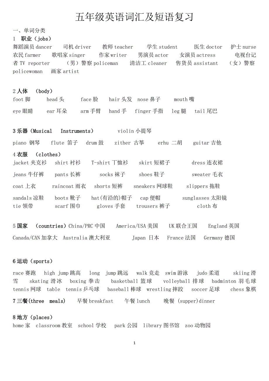 (外研版)小学英语五年级上册总复习_第1页