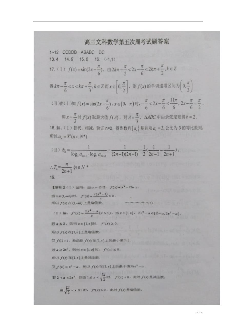 河南省2019届高三数学上学期第五次考试试题文（扫描版）_第5页