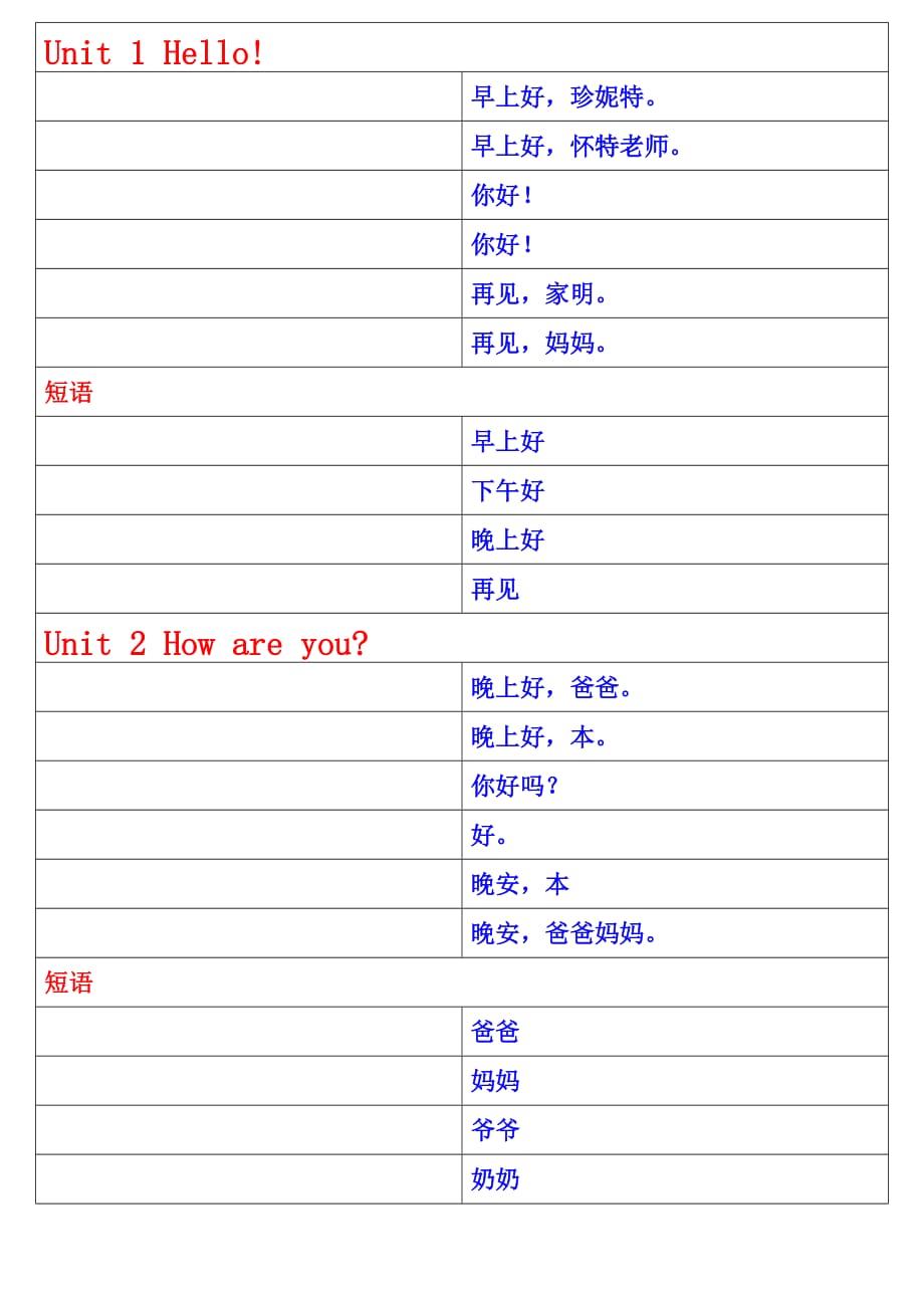 广州版小学三年级上册英语课文对话默写_第1页