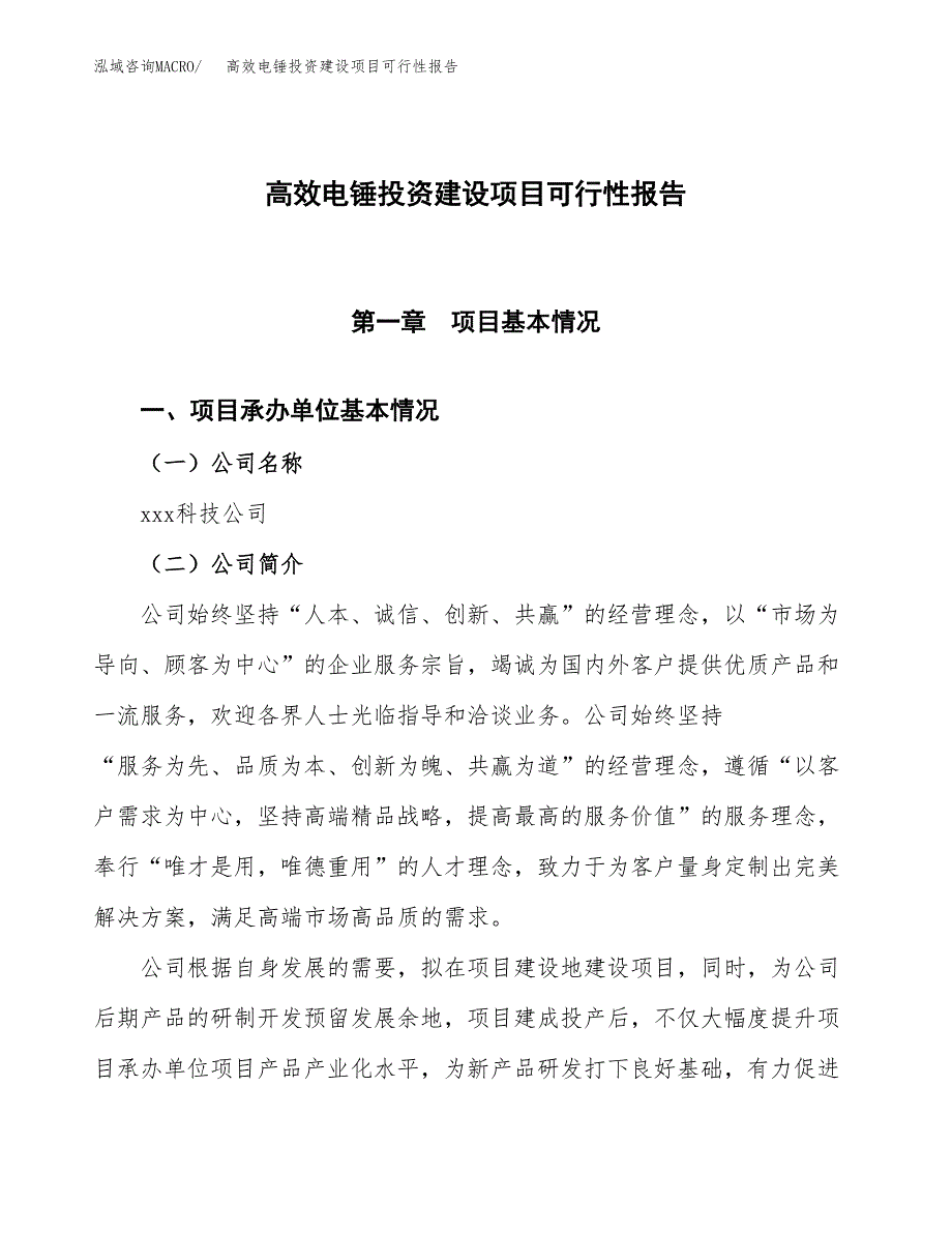 关于高效电锤投资建设项目可行性报告（立项申请）.docx_第1页