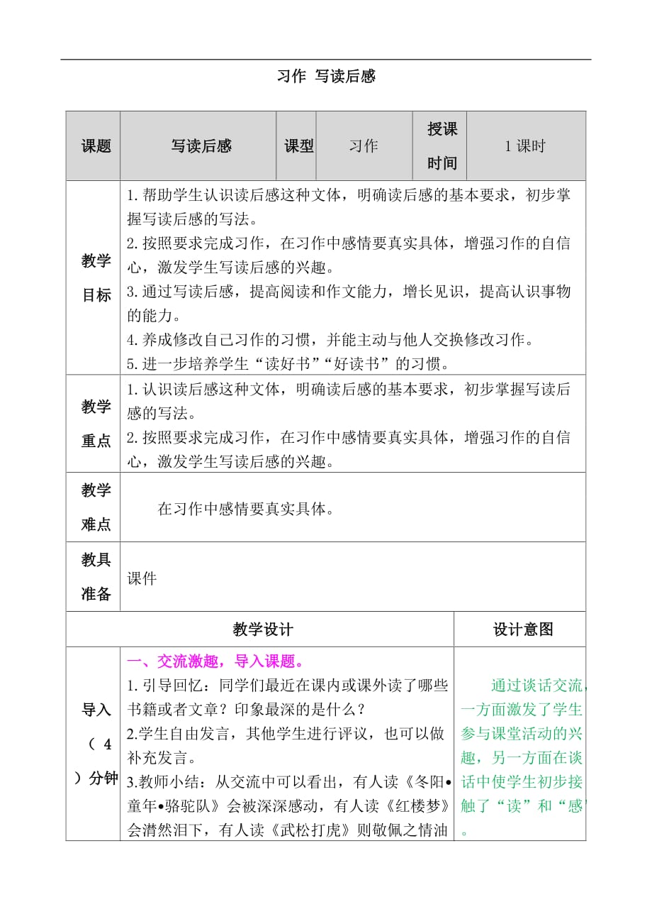 部编版五下第二单元习作：写读后感教案反思作业题及答案_第1页