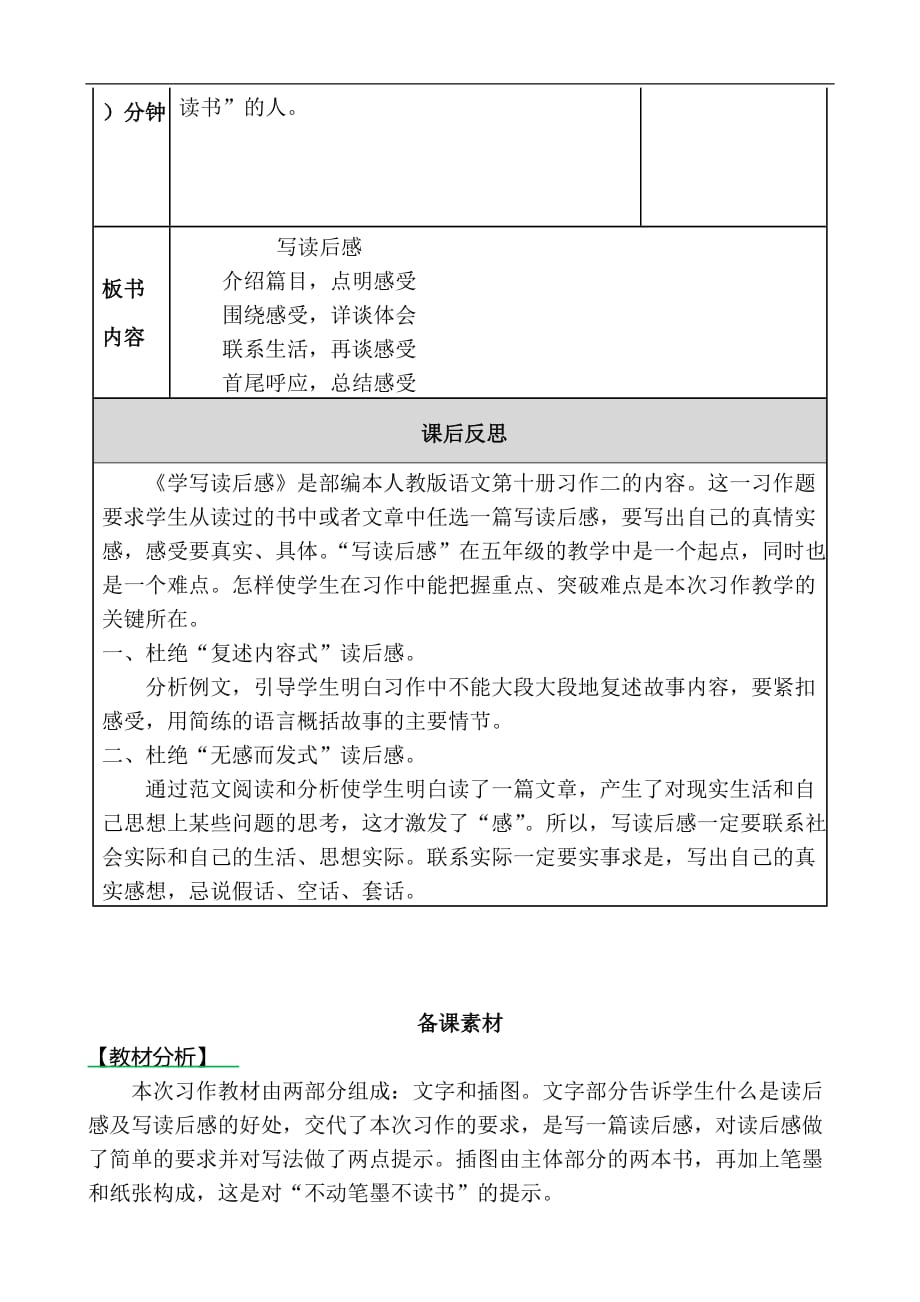 部编版五下第二单元习作：写读后感教案反思作业题及答案_第4页