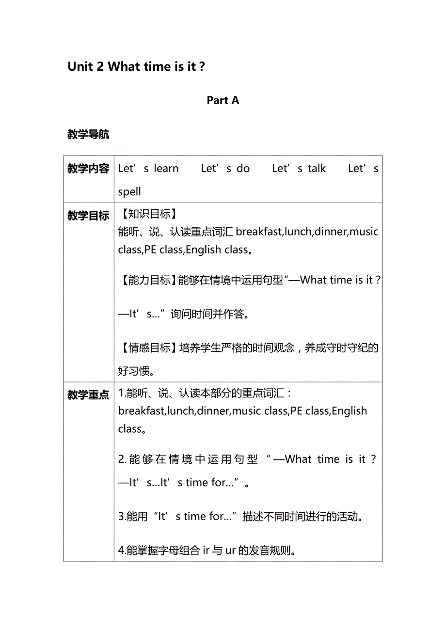 人教pep版小学英语四年级下册Unit 2分课时（1）_第1页