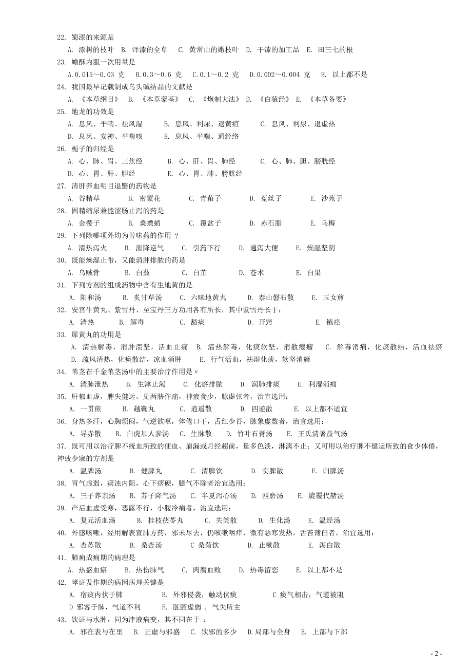 历年考研中医综合真题与答案【1991-2016】年_第2页