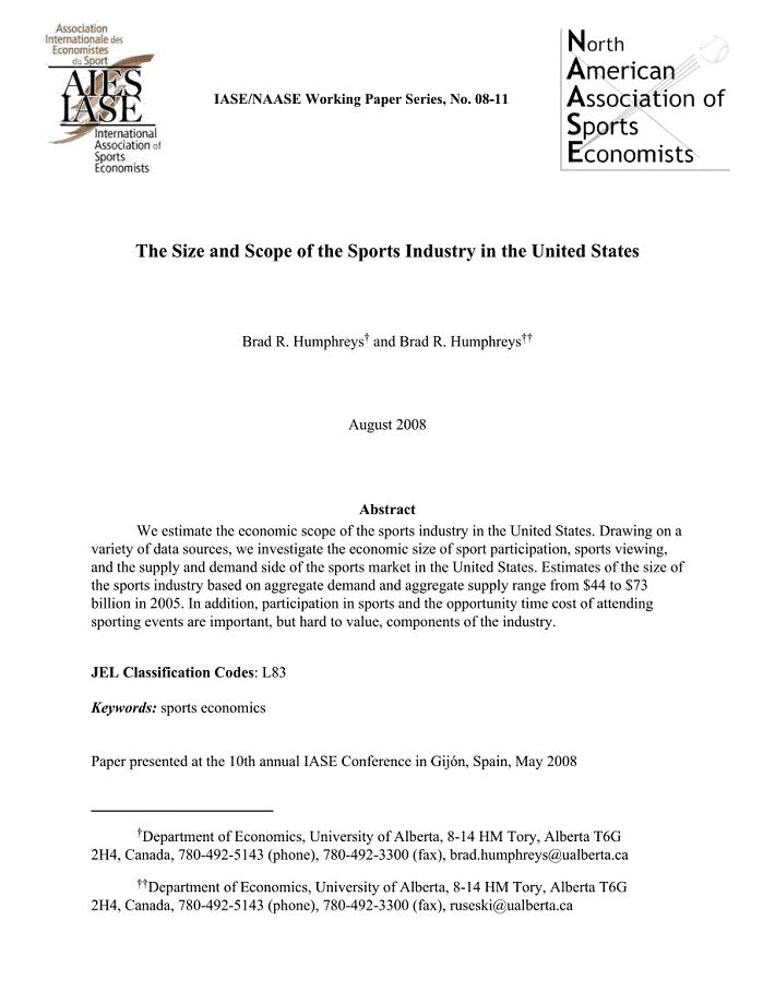 The Size and Scope of the Sports Industry in the United States
