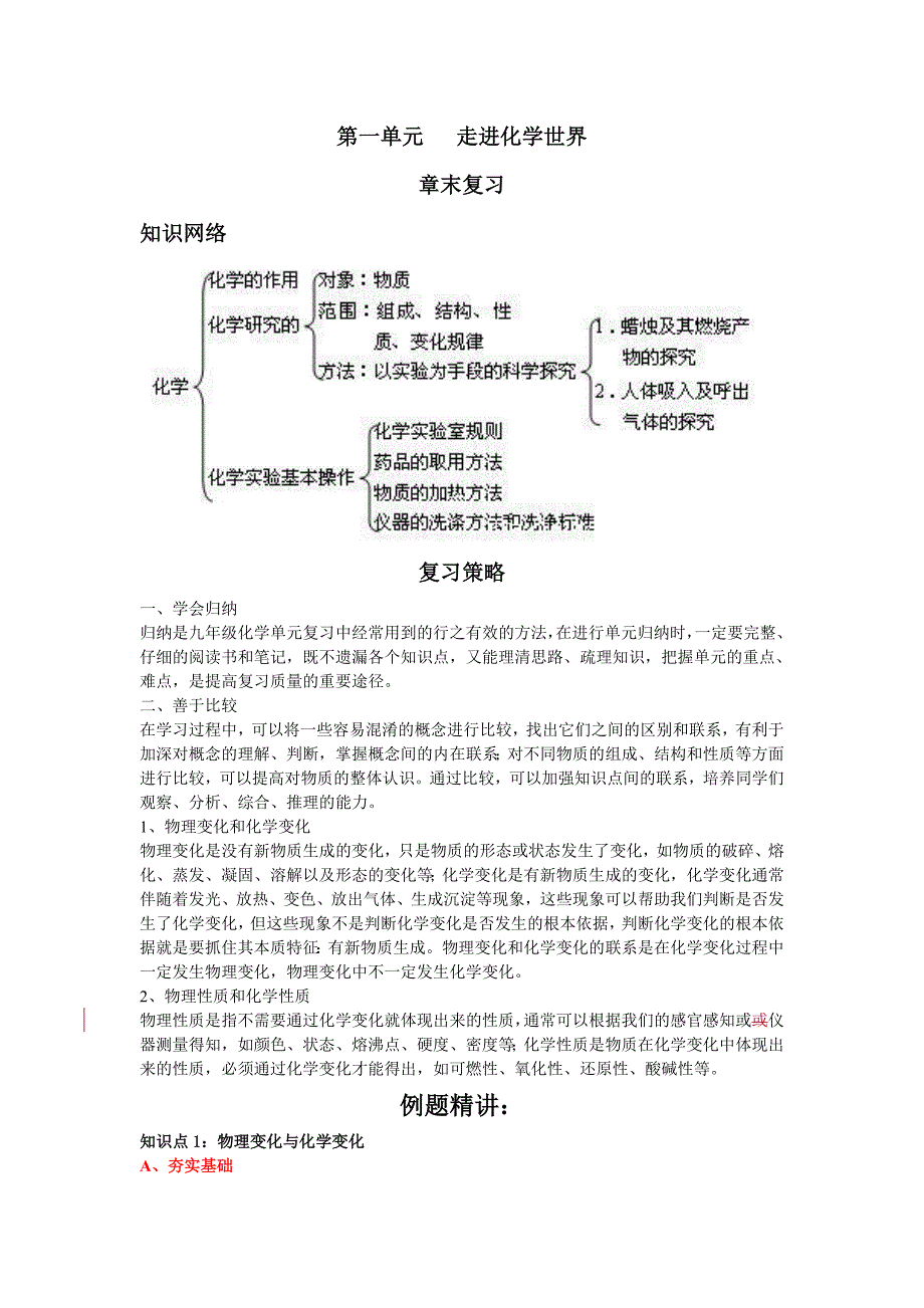 初三人教版化学第一单元复习资料_第1页