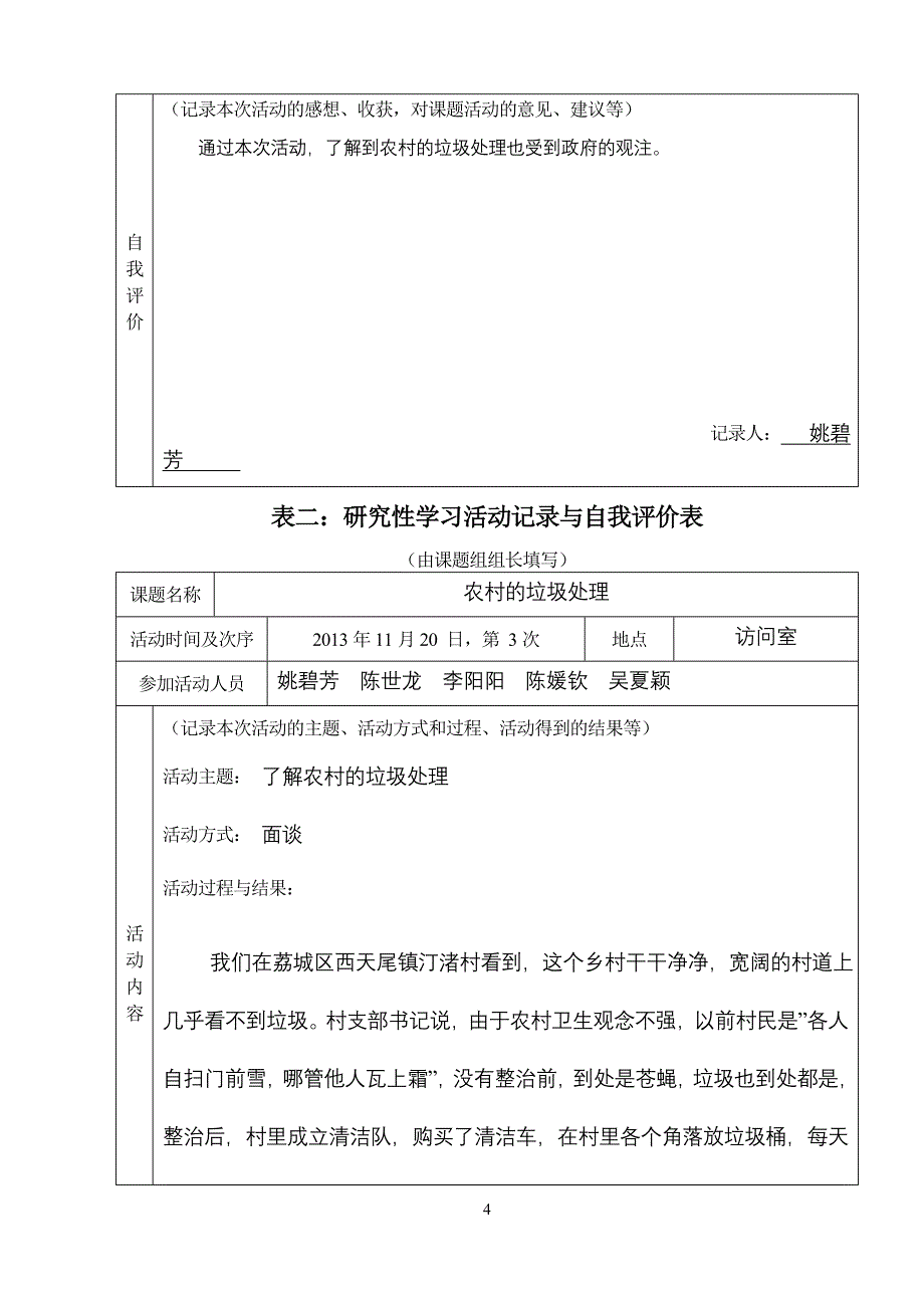 研究性学习全套资料开题报告及结题报告 农村的垃圾处理_第4页