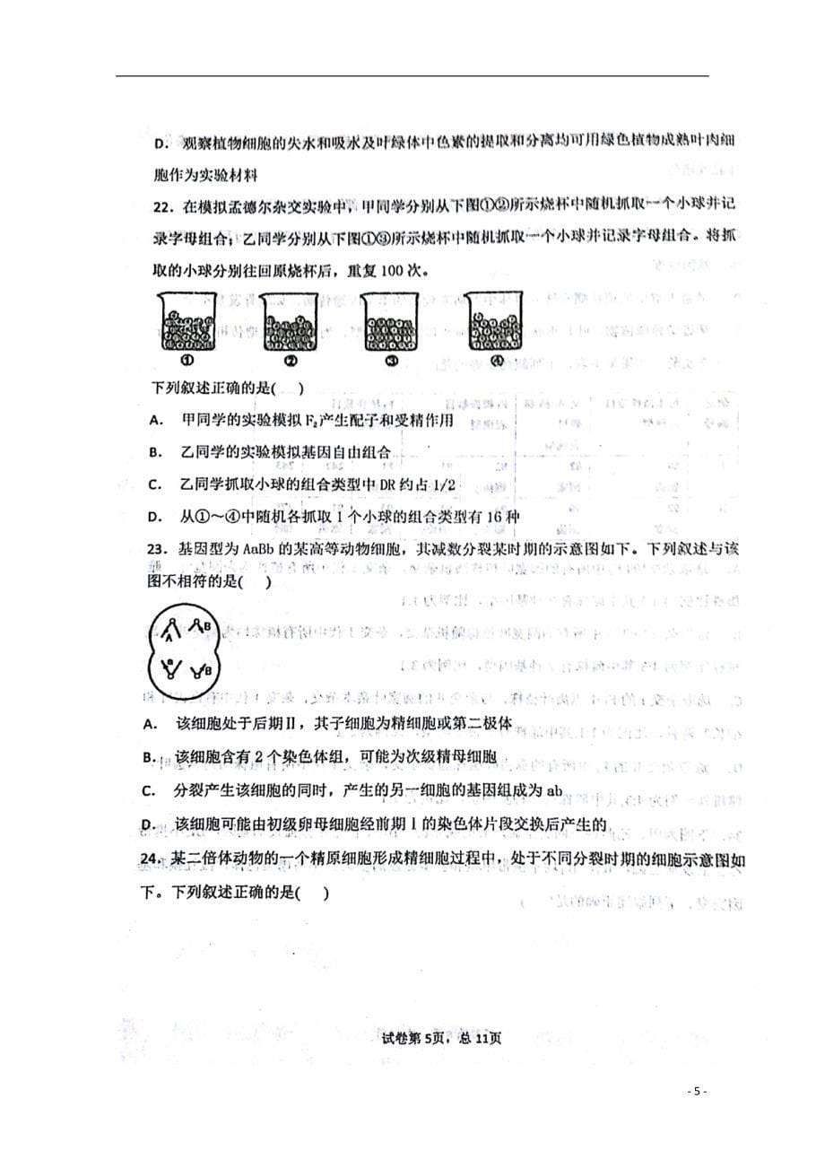 甘肃省2019届高三生物一轮复习第四次质量检测试题（扫描版）_第5页