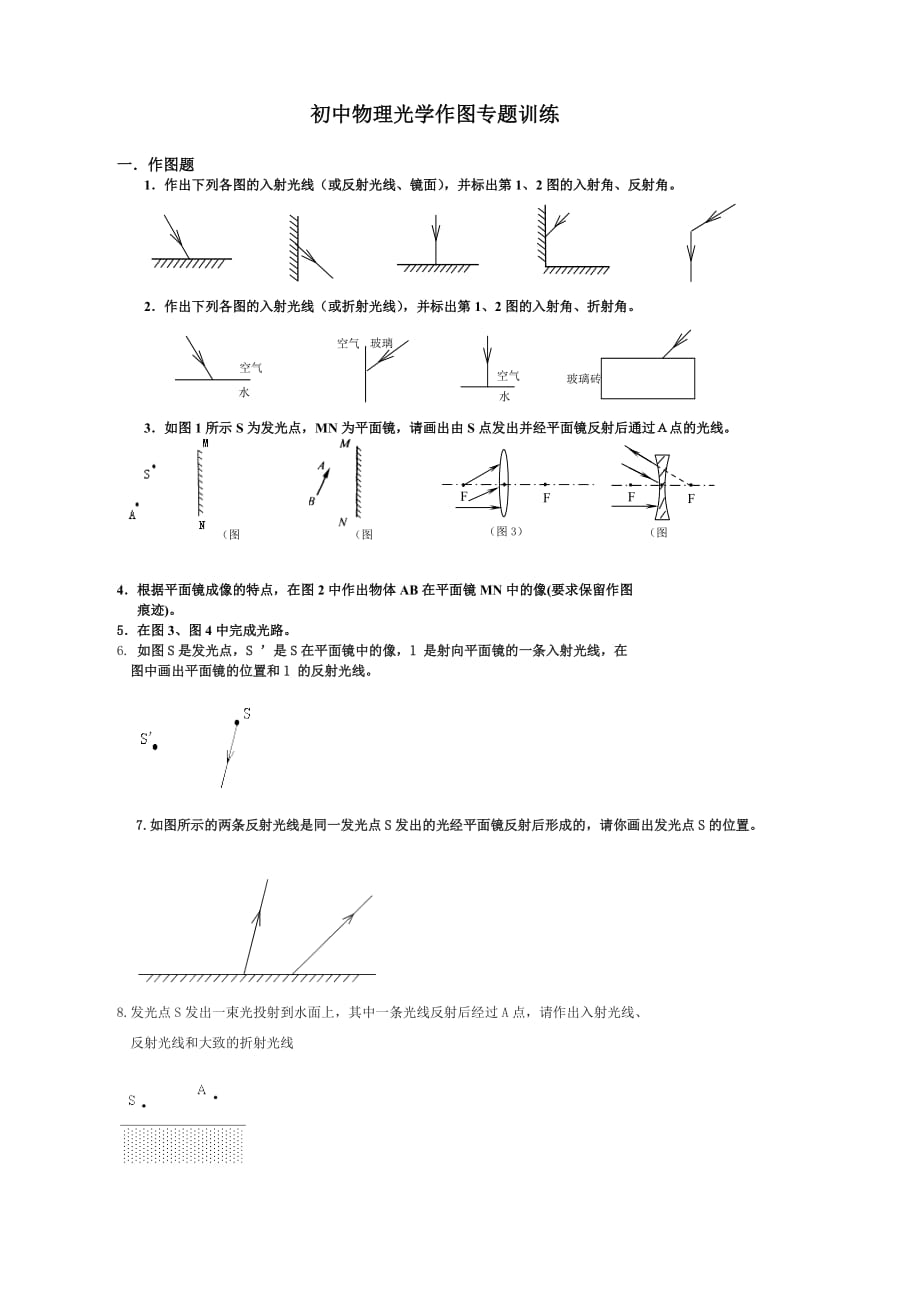 初中物理光学作图部分专题训练_第1页