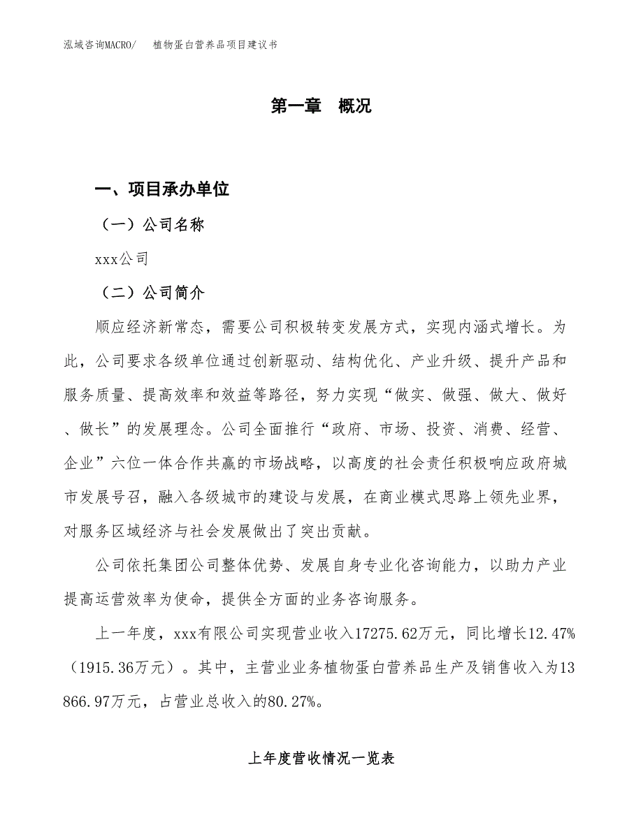 植物蛋白营养品项目建议书(项目汇报及实施方案范文).docx_第1页