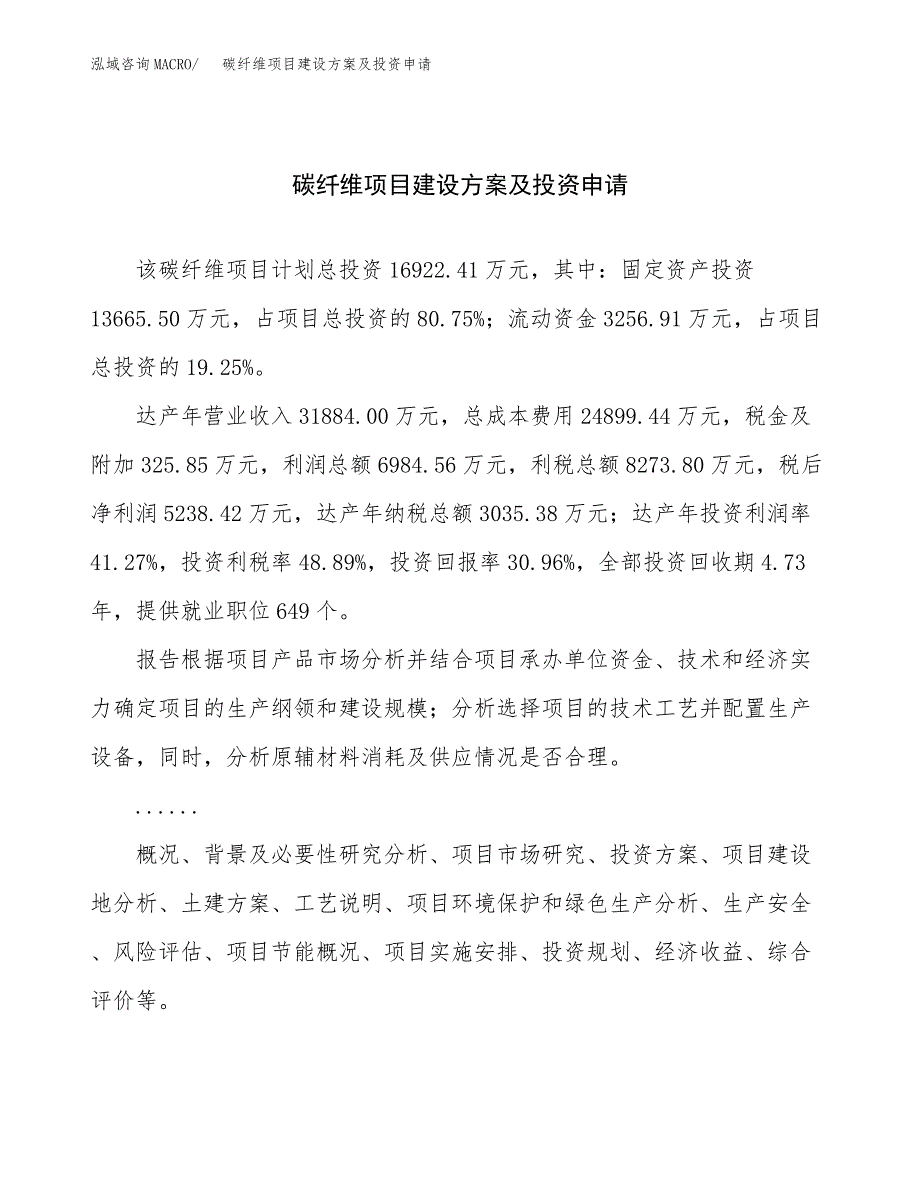 碳纤维项目建设方案及投资申请_第1页