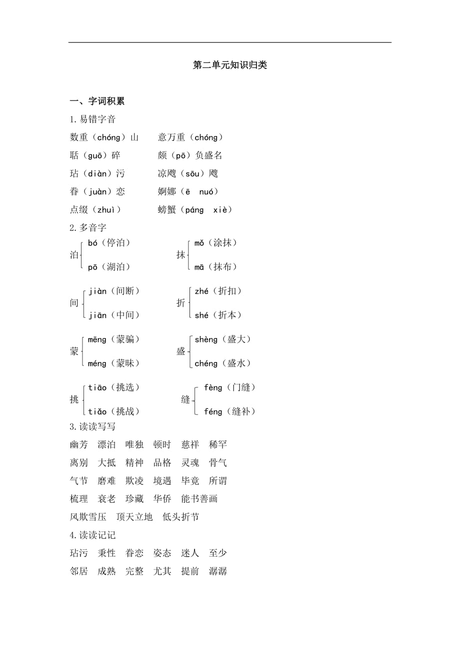 五年级上册语文素材第二单元知识归类人教新课标_第1页