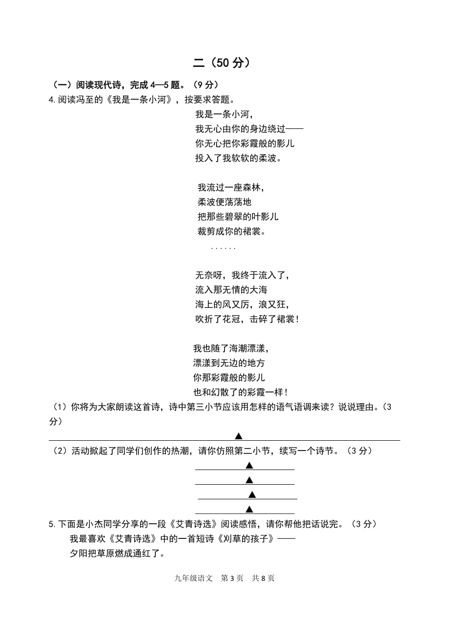 18-19学年度第一学期 九年级期中语文质量监测试卷_第3页