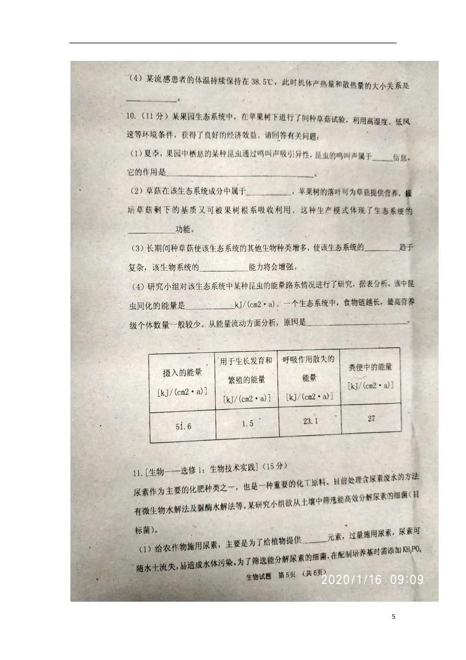 吉林省2019_2020学年高二生物上学期期末考试试题（扫描版无答案）_第5页
