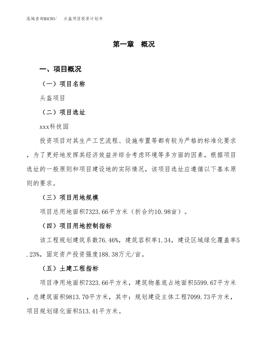 头盔项目投资计划书(建设方案及投资估算分析).docx_第1页