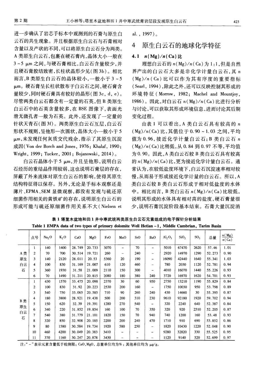 塔里木盆地和田1井中寒武统膏岩层段发现原生白云石.pdf_第5页