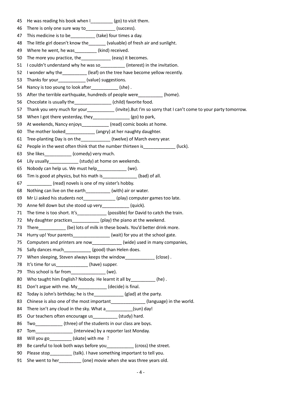 初中英语用所给动词正确形式填空_第4页