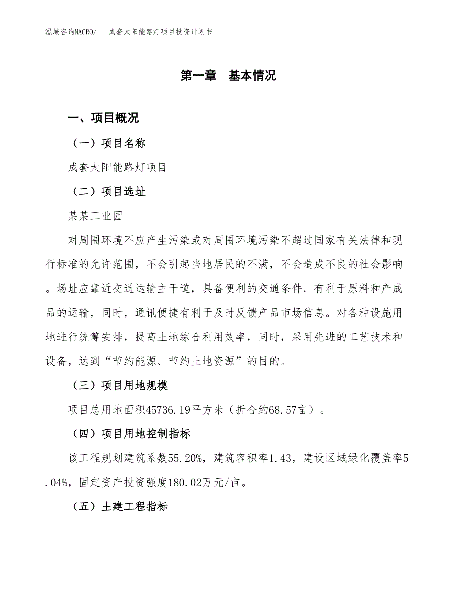 成套太阳能路灯项目投资计划书(建设方案及投资估算分析).docx_第1页