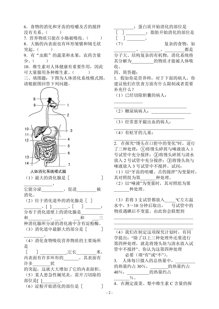 初中生物消化系统试题1_第2页