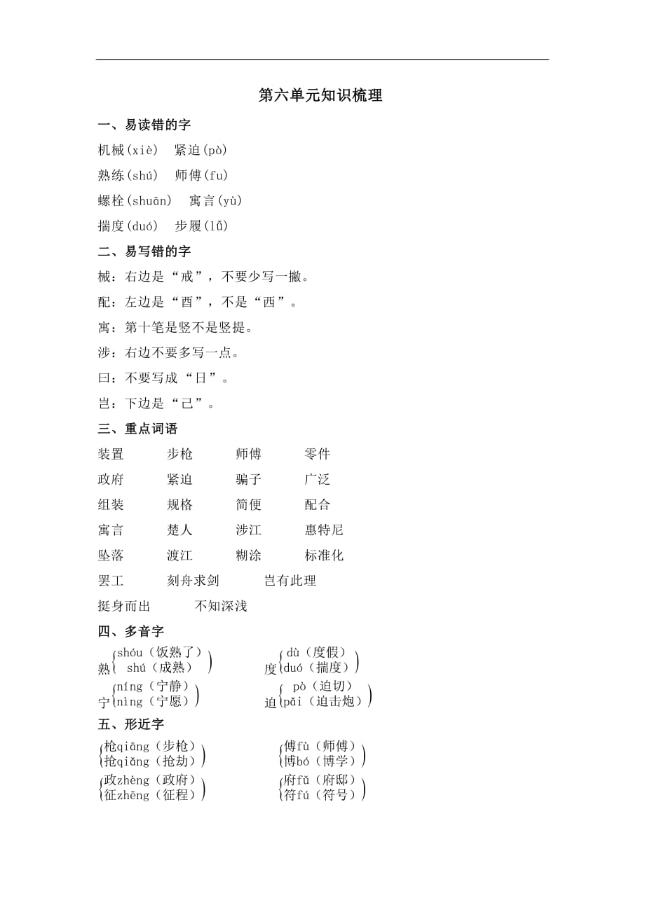 五年级上册语文素材第六单元知识梳理北师大版_第1页