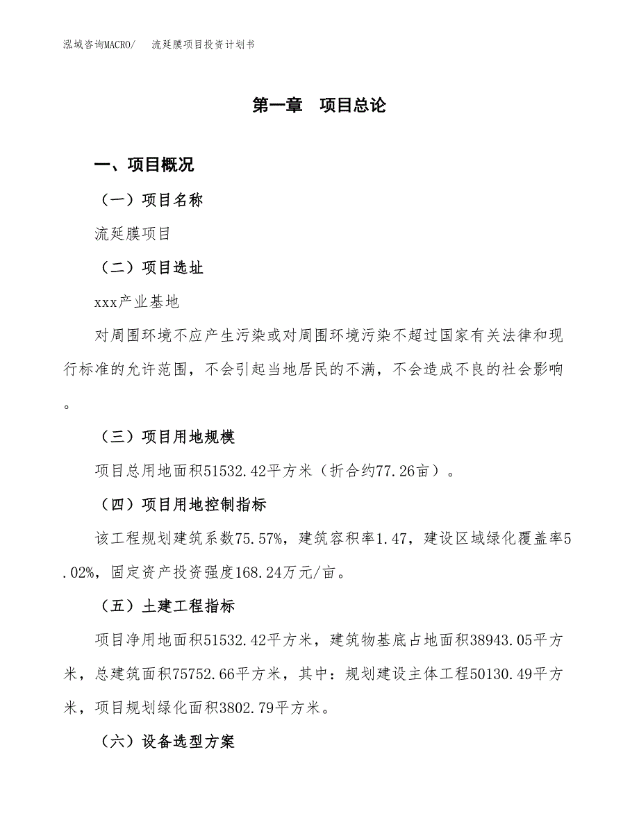 流延膜项目投资计划书(建设方案及投资估算分析).docx_第1页