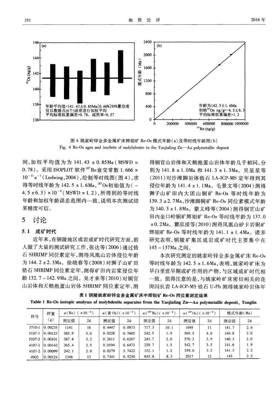 铜陵姚家岭锌金多金属矿的辉钼矿Re-Os同位素年龄及成矿物质来源.pdf_第5页