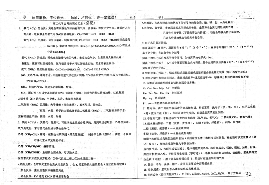 （名优专供）河北省衡水中学高二化学会考知识点汇总_第1页