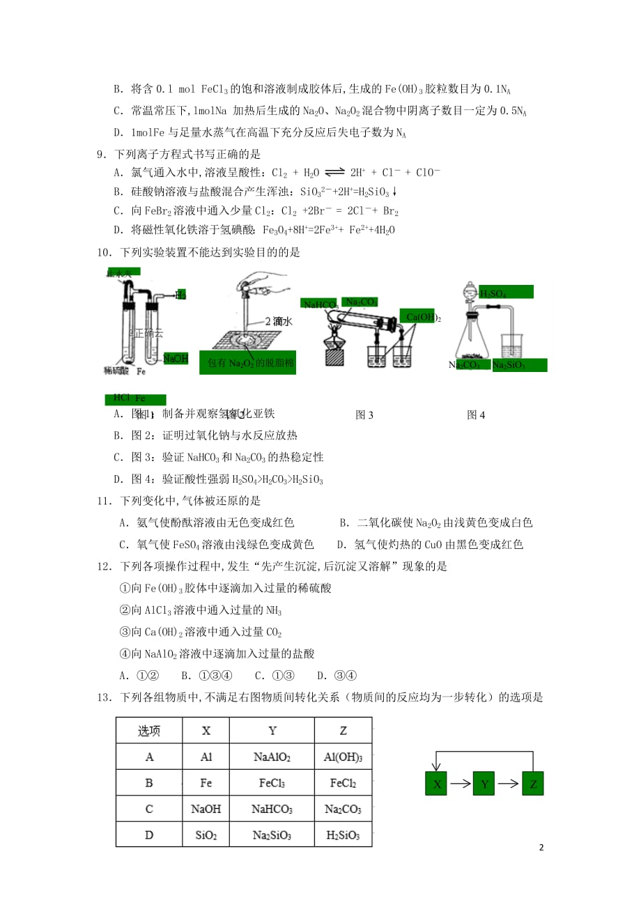 山西省2019—2020学年高一化学上学期期末考试试题_第2页