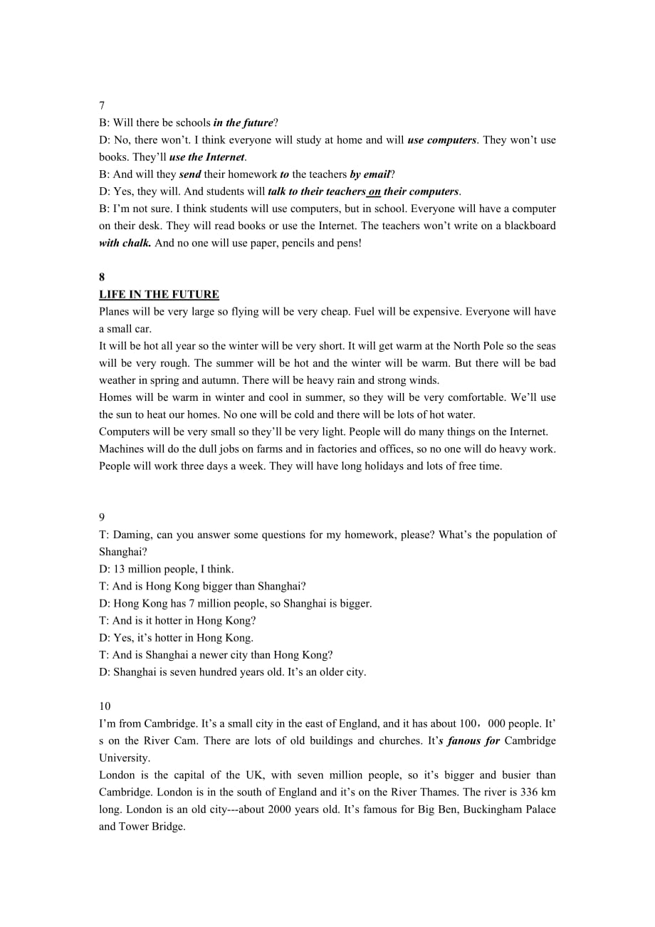 外研版七年级英语下册M1-M6课文_第3页