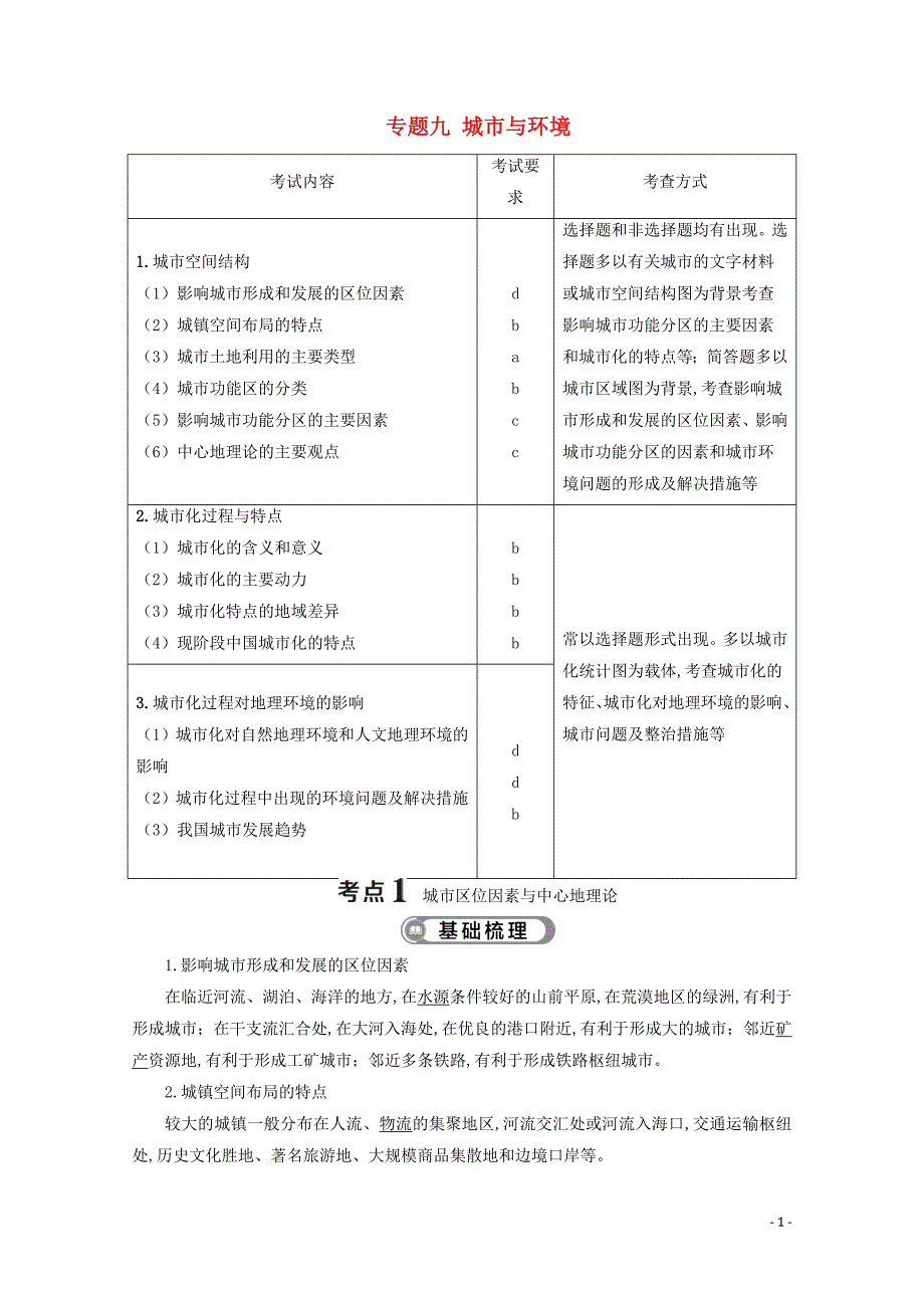 浙江省2020高考地理二轮复习专题九城市与环境教案_第1页