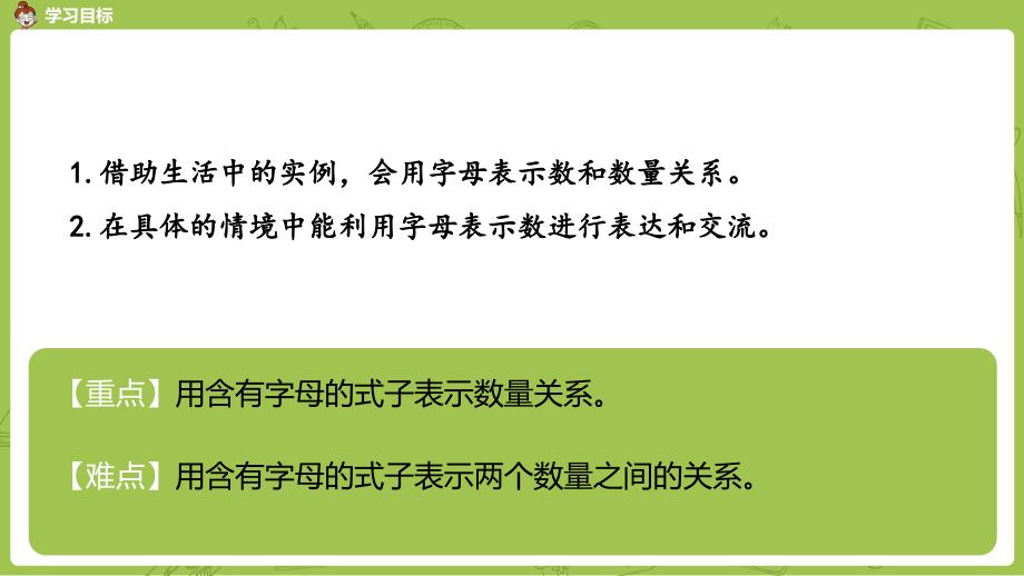 北师大版小学数学四年级下册 第5单元 认识方程 课时1 字母表示数（一） 教学课件PPT_第2页