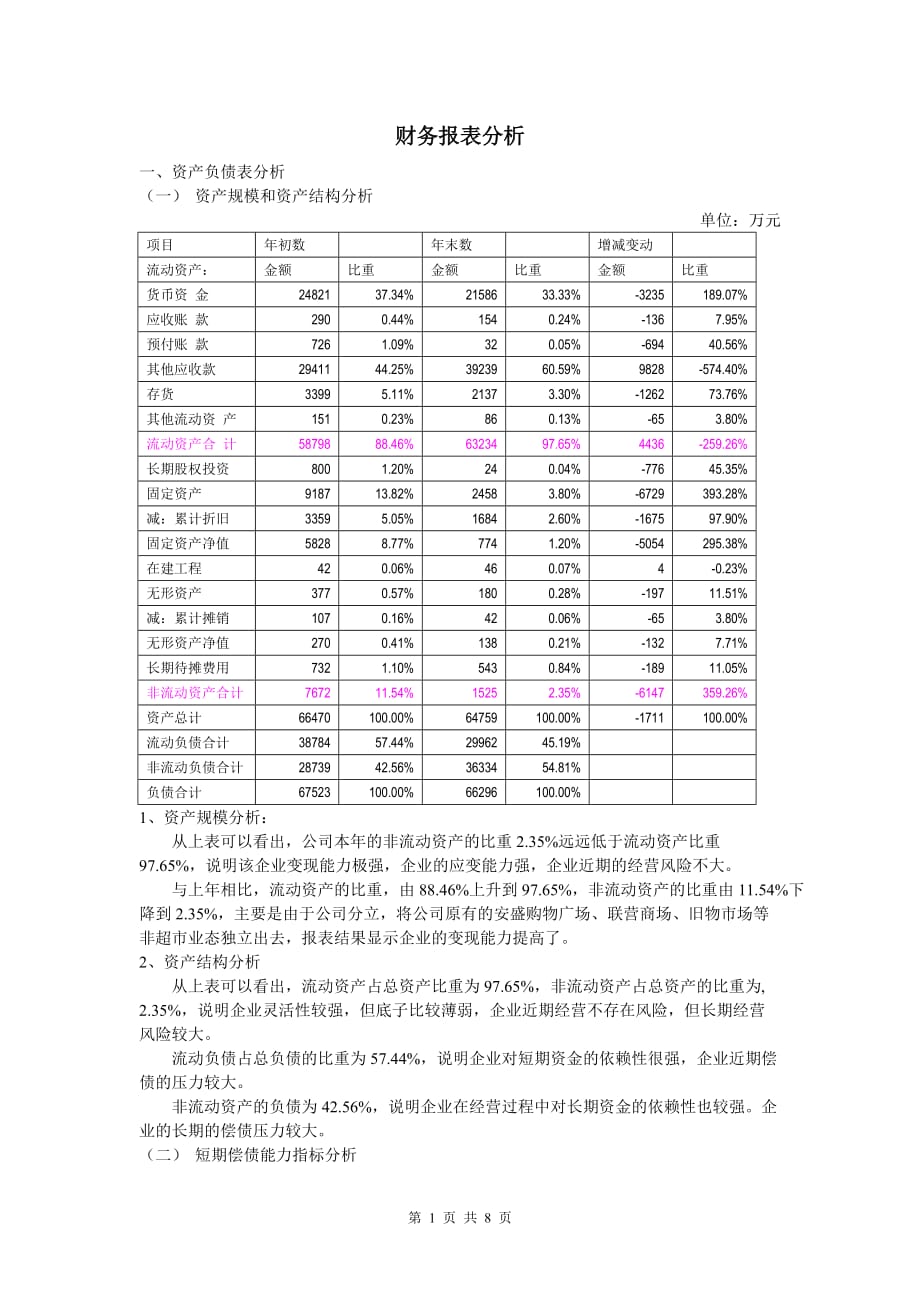 财务报表分析报告(案例分析)888_第1页