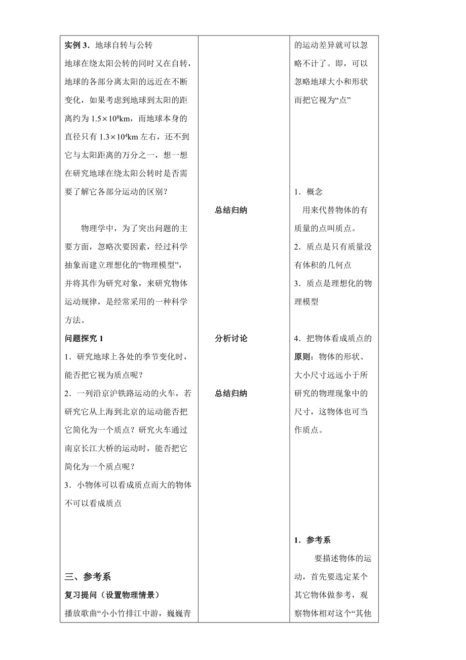 高中物理人教版必修一教案：1.1质点、参考系和坐标系_第4页