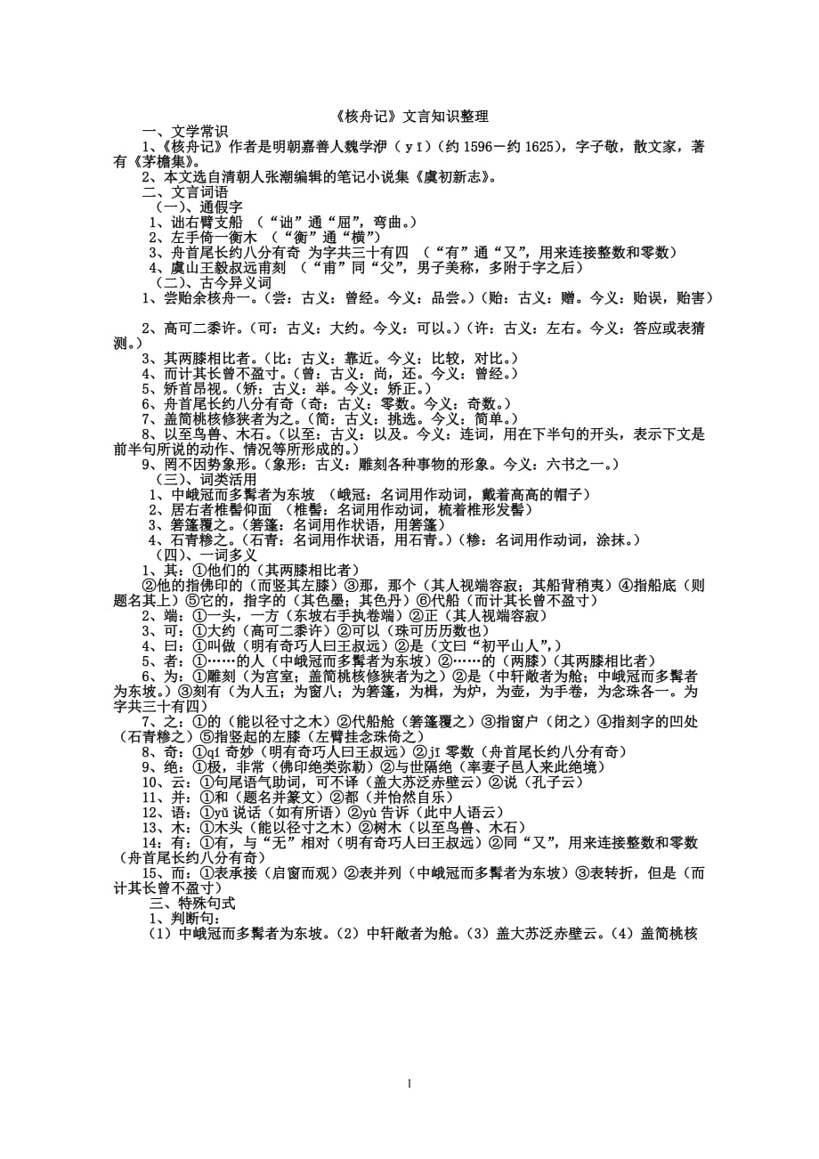 《核舟记》文言知识整理_第1页