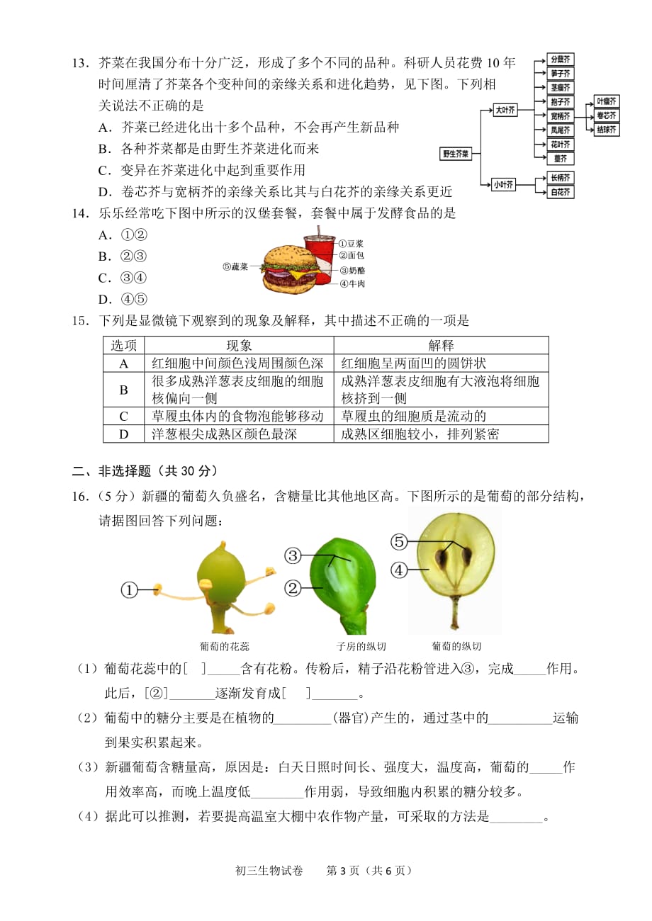 2019-1石景山区初三生物期末考试试卷_第3页