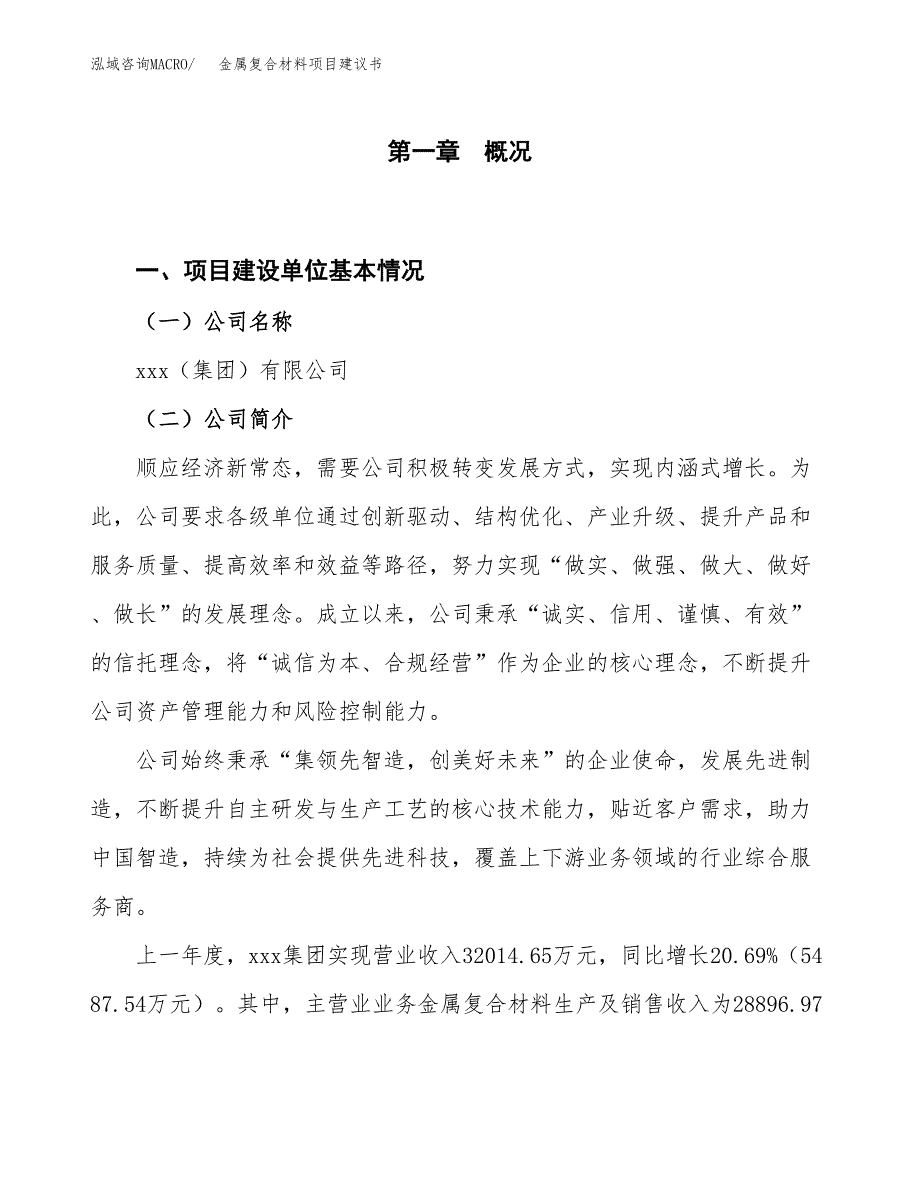 金属复合材料项目建议书(项目汇报及实施方案范文).docx_第1页