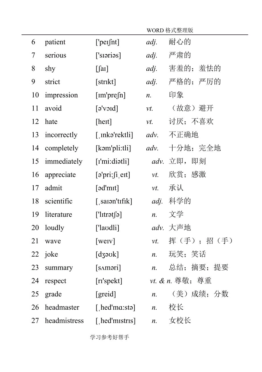 外研社高中一年级英语必修1单词表_第4页