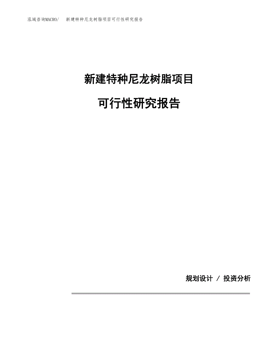 新建特种尼龙树脂项目可行性研究报告(投资申报).docx_第1页