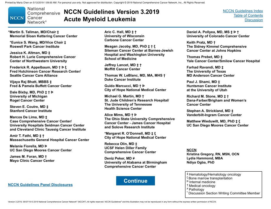 NCCN临床实践指南_急性髓性白血病(2019.V3)英文版_第2页