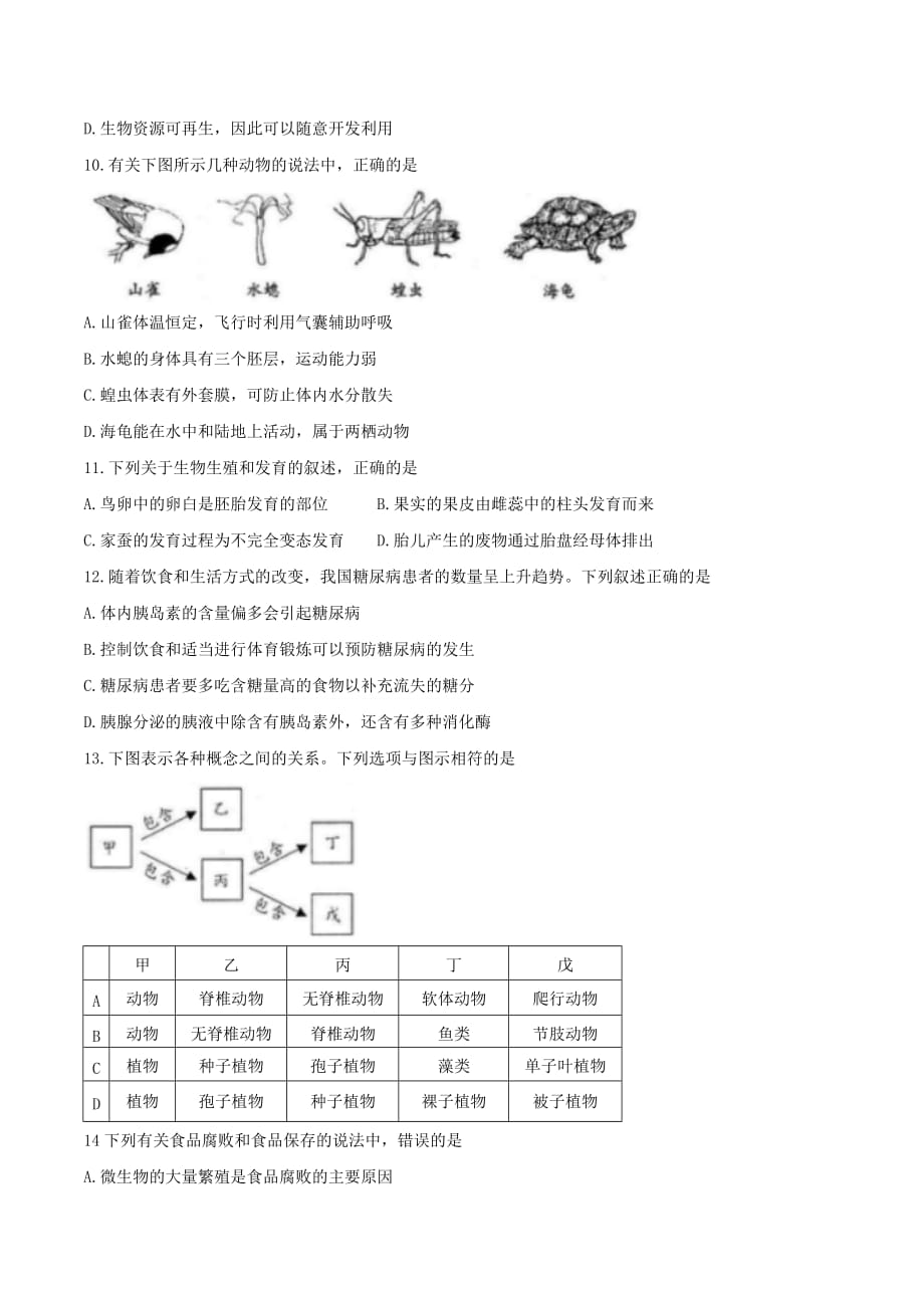 河北省2017年中考生物试题（含答案）_第3页