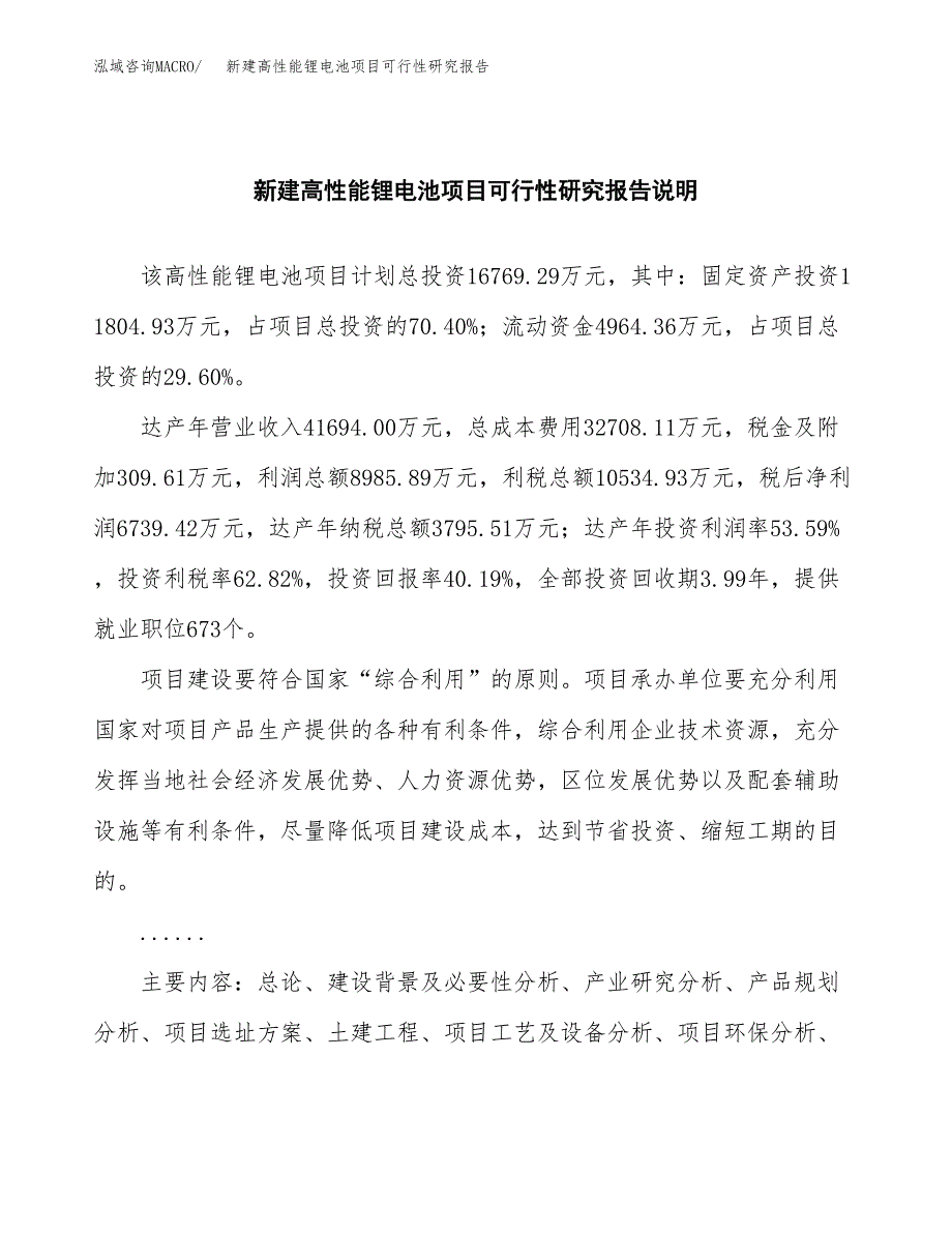 新建高性能锂电池项目可行性研究报告(投资申报).docx_第2页