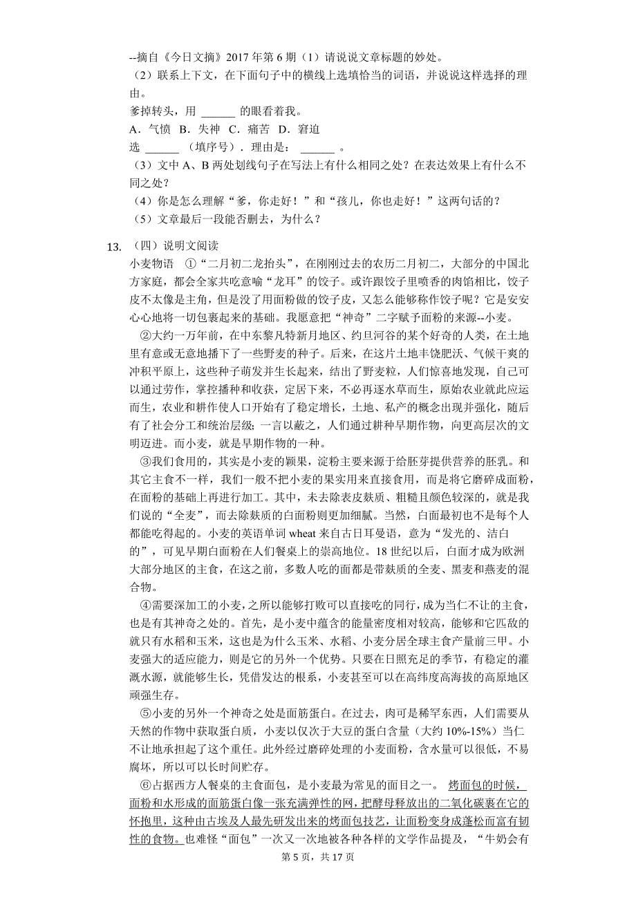 湖北省襄阳市中考适应性语文试卷7_第5页