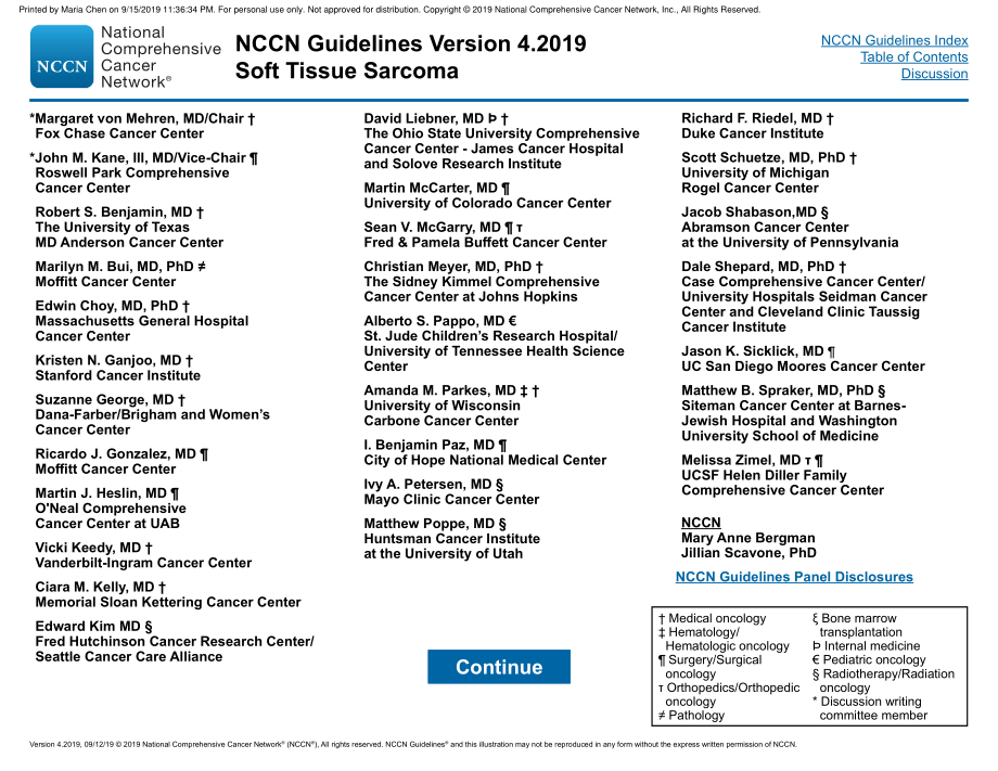NCCN临床实践指南_软组织肉瘤(2019.V4)英文版_第2页